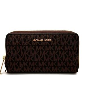 Michael Kors JST Flat MF Phone Case Wallet Brown Leather